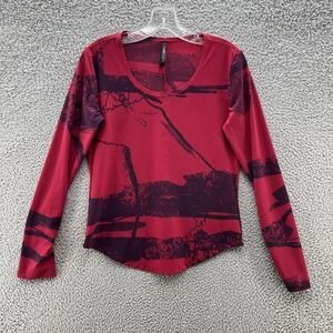 Porto Shirt Womens XS Red Purple Abstract Print Long Sleeve Made USA Top